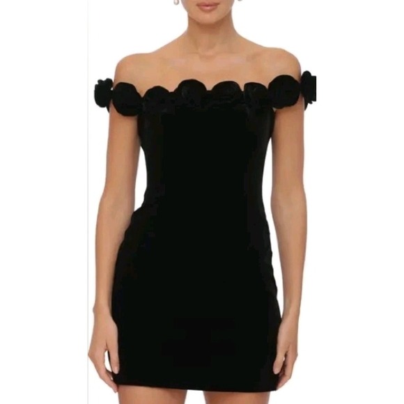 NEW! Avec Les Filles Black Velvet Rosette Mini Cocktail Dress Size 2 $339 - Picture 2 of 15